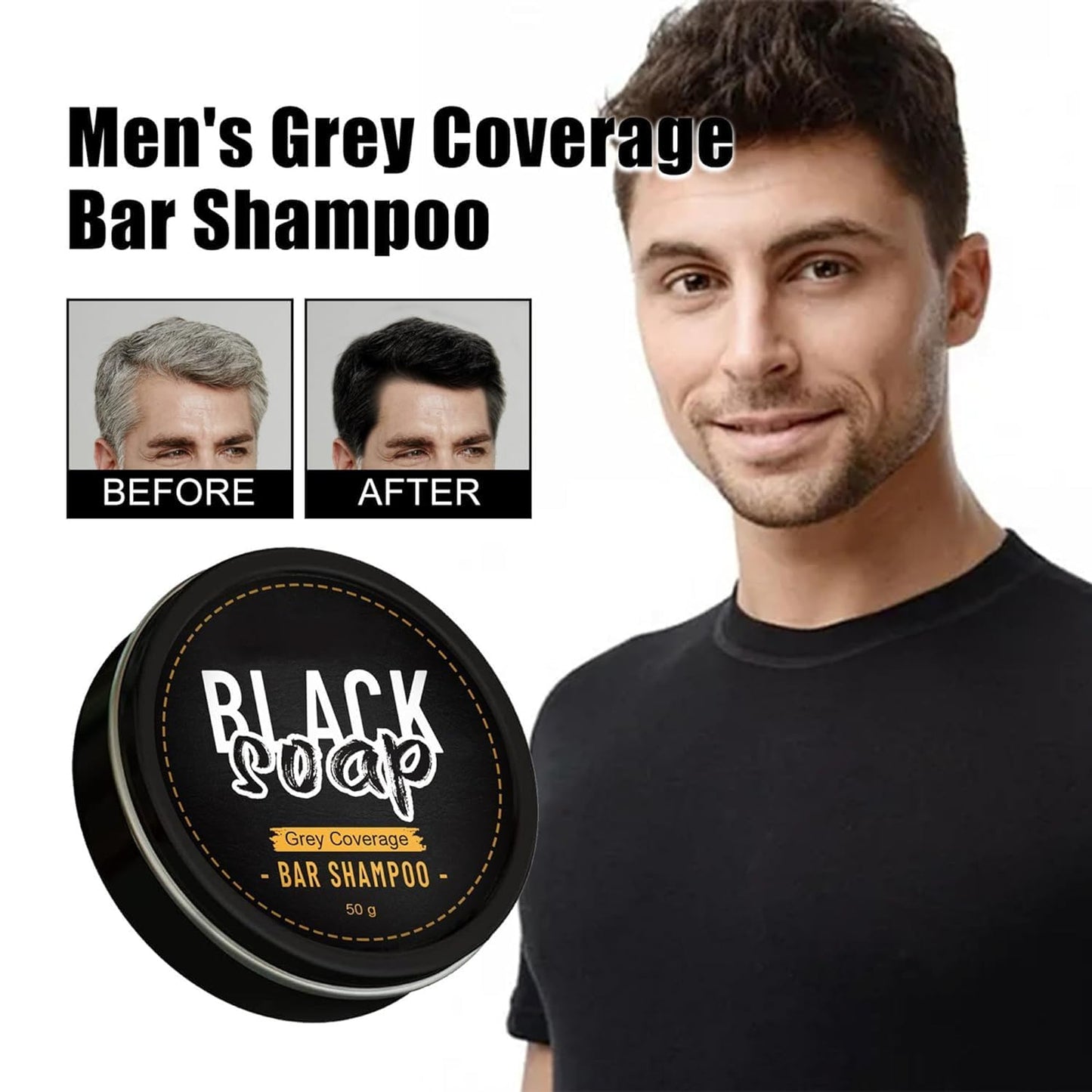 Black Soap Bar Shampoo for Men Hair and Beard Repair
